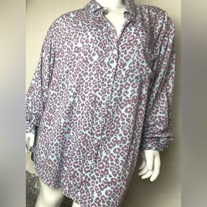 Velvet Heart Boutique Pink and Blue Leopard Rolled Sleeve Shirt in Size 2X